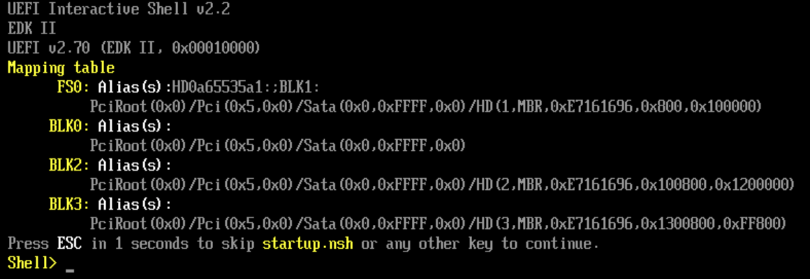 A screenshot of the UEFI interactive shell prompt
